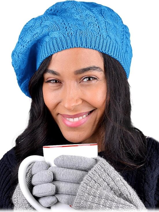 Women\'s Crochet Knitted Style Beanie Slouchy Hat Turquoise main image 5